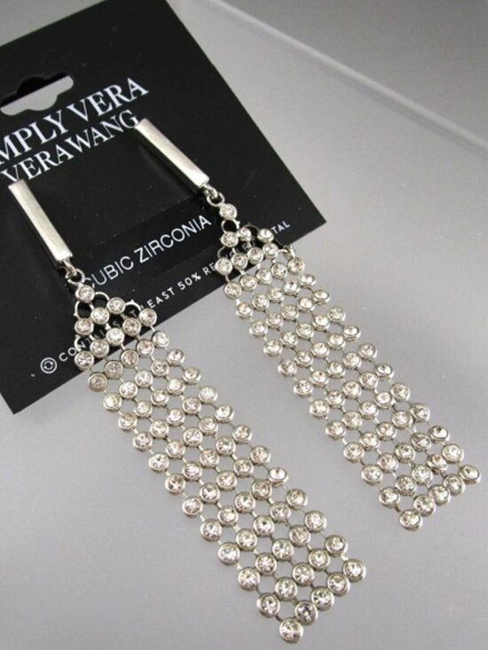 Vera Wang Jewelry - VERA WANG Glamorous Silver Clear Rhinestone Long Dangle Earrings**NEW!
